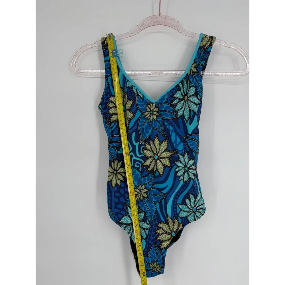 Cavaricci Floral One Piece Swimsuit Blue Green Patterned Swimwear Sz M Vintage‎
